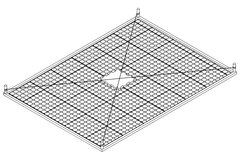 Szkic pokazujący, jak określić dokładny środek powierzchni, aby rozpocząć układanie płyt WARCO.