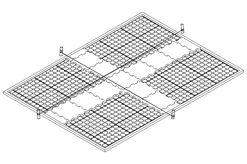 Szkic pokazuje, jak układać płyty WARCO linia po linii, aby pokryć całą powierzchnię.