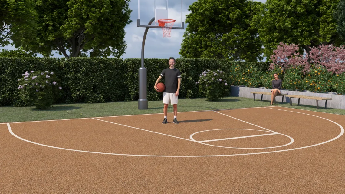 Beispielhafte Verlegung für den Artikel 0206 von WARCO - Mata do zabawy, Farbton Terakota in der Abmessung 1000 x 1000 x 18 mm.