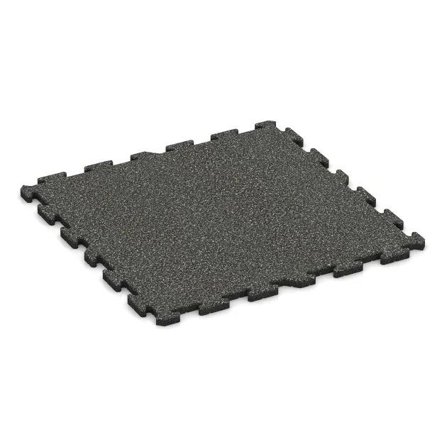 Nawierzchnia na place zabaw von WARCO im Farbdesign Ciemny granit mit den Abmessungen 1000 x 1000 x 30 mm. Produktfoto von Artikel 3212 in der Aufsicht von schräg vorne.