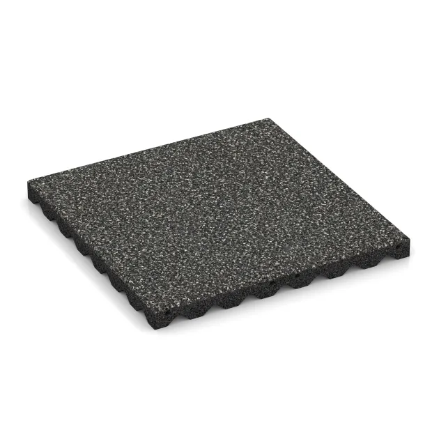 Płyta gumowa na plac zabaw von WARCO im Farbdesign Ciemny granit mit den Abmessungen 500 x 500 x 40 mm. Produktfoto von Artikel 5345 in der Aufsicht von schräg vorne.