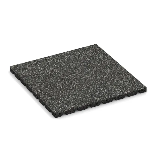 Płyta gumowa na plac zabaw von WARCO im Farbdesign Ciemny granit mit den Abmessungen 500 x 500 x 30 mm. Produktfoto von Artikel 5331 in der Aufsicht von schräg vorne.