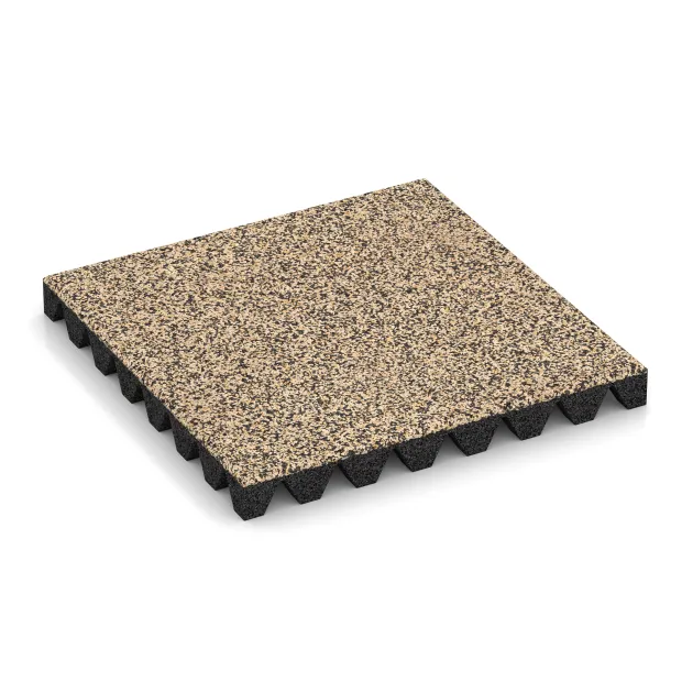 Mata bezpieczeństwa na plac zabaw 5 cm - EN 1177 ≤ 145 cm von WARCO im Farbdesign Trawertyn mit den Abmessungen 500 x 500 x 50 mm. Produktfoto von Artikel 5582 in der Aufsicht von schräg vorne.