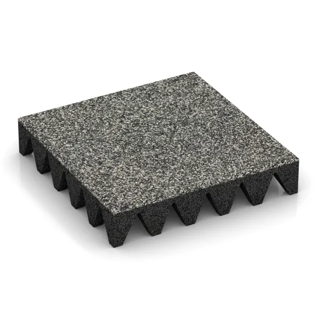 Mata bezpieczeństwa na plac zabaw 10 cm - EN 1177 ≤ 300 cm von WARCO im Farbdesign Klasyczny granit mit den Abmessungen 500 x 500 x 100 mm. Produktfoto von Artikel 5644 in der Aufsicht von schräg vorne.
