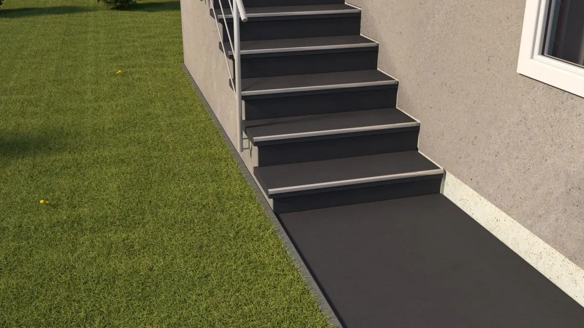 Beispielhafte Verlegung für den Artikel 1048 von WARCO - Płytka schodowa, Farbton Antracyt mat in der Abmessung 970 x 970 x 8 mm.