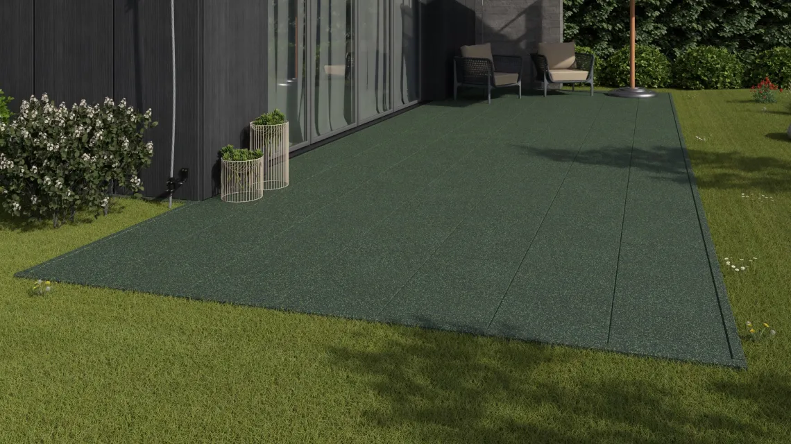 Beispielhafte Verlegung für den Artikel 1160 von WARCO - Płytka tarasowa Classic, Farbton Angielski trawnik in der Abmessung 500 x 500 x 30 mm.