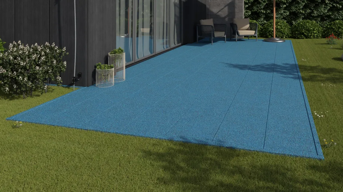 Beispielhafte Verlegung für den Artikel 1163 von WARCO - Płytka tarasowa Classic, Farbton Atlantyk in der Abmessung 500 x 500 x 30 mm.