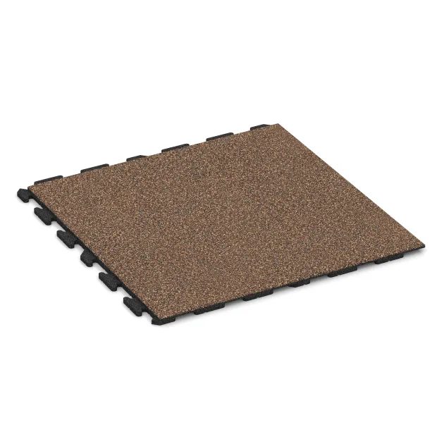 Nawierzchnia na place zabaw von WARCO im Farbdesign Caffè latte mit den Abmessungen 1000 x 1000 x 30 mm. Produktfoto von Artikel 1575 in der Aufsicht von schräg vorne.