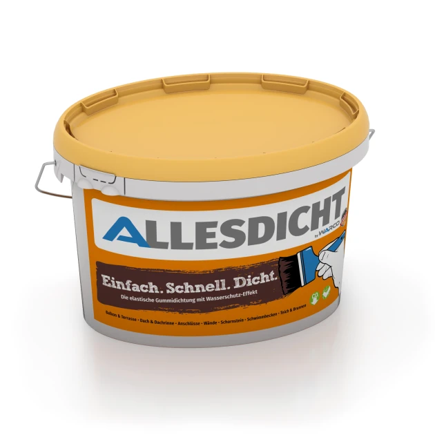 ALLESDICHT – Hydroizolacja von WARCO im Farbdesign Czerwonobrązowy mit den Abmessungen 3 kg | 0,9 m². Produktfoto von Artikel 0034 in der Aufsicht von schräg vorne.