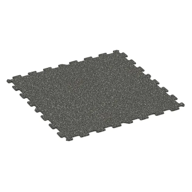 Nawierzchnia Fitness Kompakt von WARCO im Farbdesign Ciemny granit mit den Abmessungen 970 x 970 x 8 mm. Produktfoto von Artikel 1019 in der Aufsicht von schräg vorne.