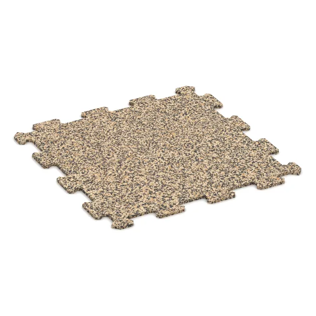 Nawierzchnia Fitness Kompakt von WARCO im Farbdesign Trawertyn mit den Abmessungen 485 x 485 x 8 mm. Produktfoto von Artikel 0890 in der Aufsicht von schräg vorne.