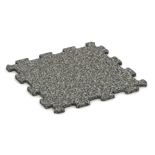 Nawierzchnia Fitness Kompakt von WARCO im Farbdesign Klasyczny granit mit den Abmessungen 485 x 485 x 16 mm. Produktfoto von Artikel 0959 in der Aufsicht von schräg vorne.
