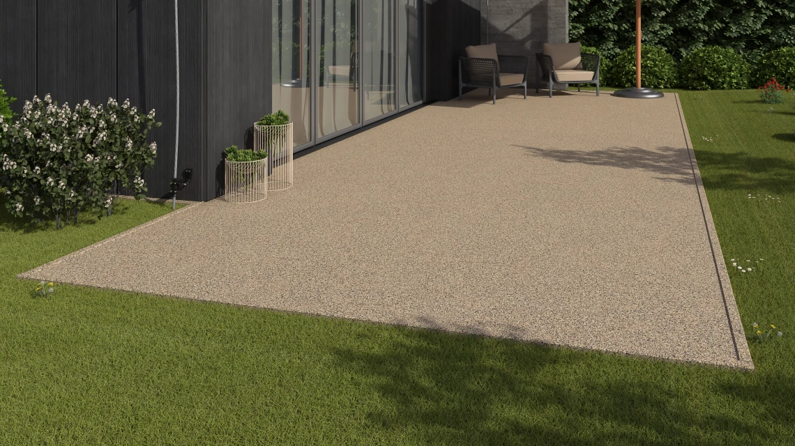 Beispielhafte Verlegung für den Artikel 3735 von WARCO - Płyta tarasowa bezfugowa, Farbton Trawertyn in der Abmessung 30,6 x 30,6 x 2 cm | 0,094 m².