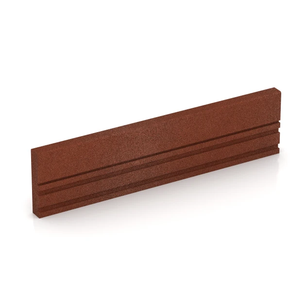 Krawężnik gumowy elastyczny von WARCO im Farbdesign Czerwony ceglasty mit den Abmessungen 100 × 5 × 25 cm. Produktfoto von Artikel 3785 in der Aufsicht von schräg vorne.