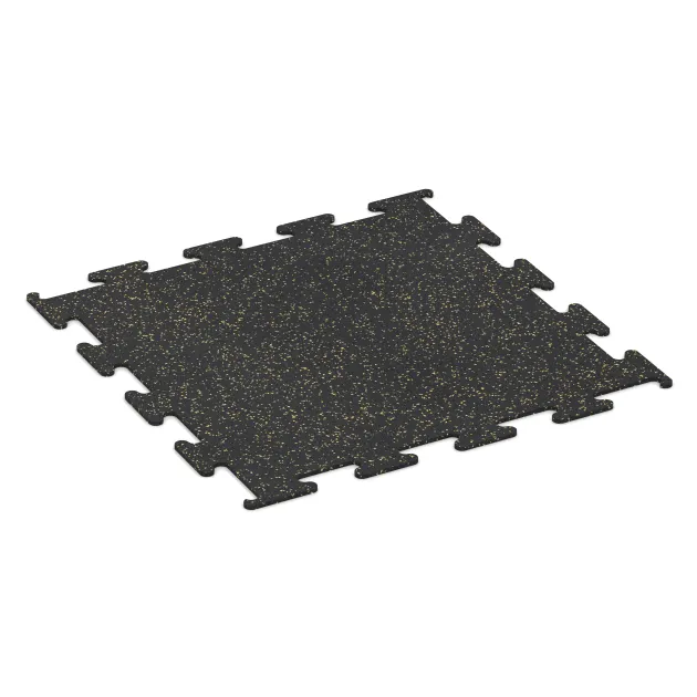 Nawierzchnia Fitness Performance Elite von WARCO im Farbdesign Żółty lekko nakrapiany mit den Abmessungen 1000 x 1000 x 10 mm. Produktfoto von Artikel 3752 in der Aufsicht von schräg vorne.