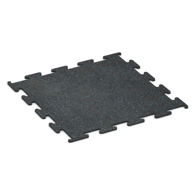 Nawierzchnia Fitness Performance Elite von WARCO im Farbdesign Niebiesko lekko nakrapiany mit den Abmessungen 1000 x 1000 x 15 mm. Produktfoto von Artikel 3758 in der Aufsicht von schräg vorne.