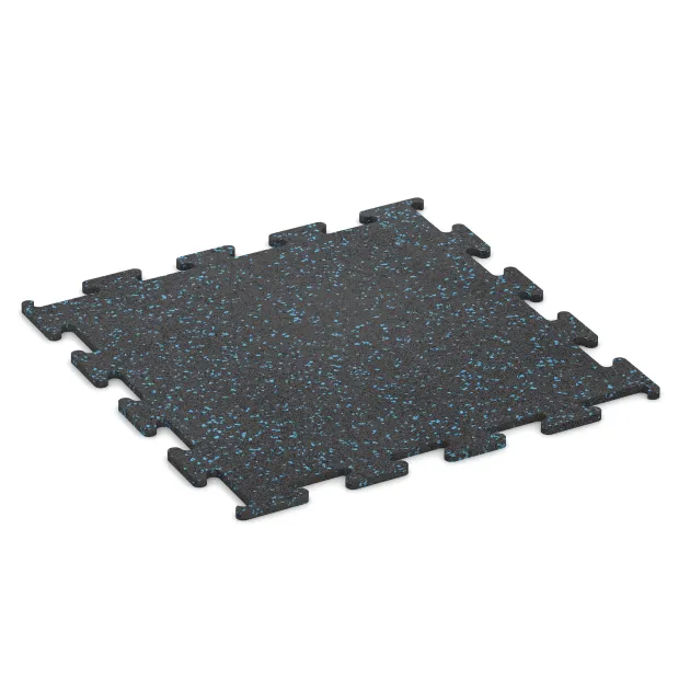 Nawierzchnia Fitness Performance Elite von WARCO im Farbdesign Niebiesko lekko nakrapiany mit den Abmessungen 500 x 500 x 10 mm. Produktfoto von Artikel 3766 in der Aufsicht von schräg vorne.