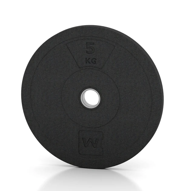 Bumper Plate von WARCO im Farbdesign Antracyt mit den Abmessungen 5 kg | ø 45,4 x 3,15 cm. Produktfoto von Artikel 6084 in der Aufsicht von schräg vorne.