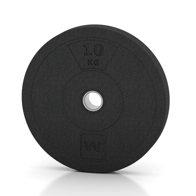 Bumper Plate von WARCO im Farbdesign Antracyt mit den Abmessungen 10 kg | ø 45,4 x 5,85 cm. Produktfoto von Artikel 6085 in der Aufsicht von schräg vorne.