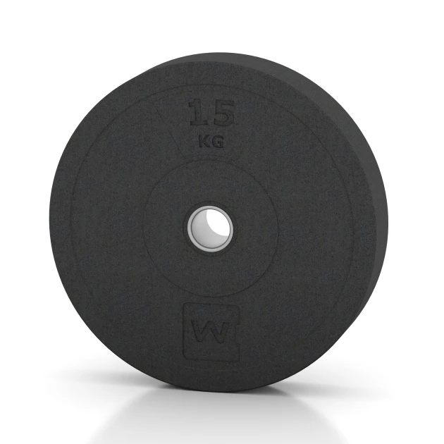 Bumper Plate von WARCO im Farbdesign Antracyt mit den Abmessungen 15 kg | ø 45,4 x 8,61 cm. Produktfoto von Artikel 6086 in der Aufsicht von schräg vorne.
