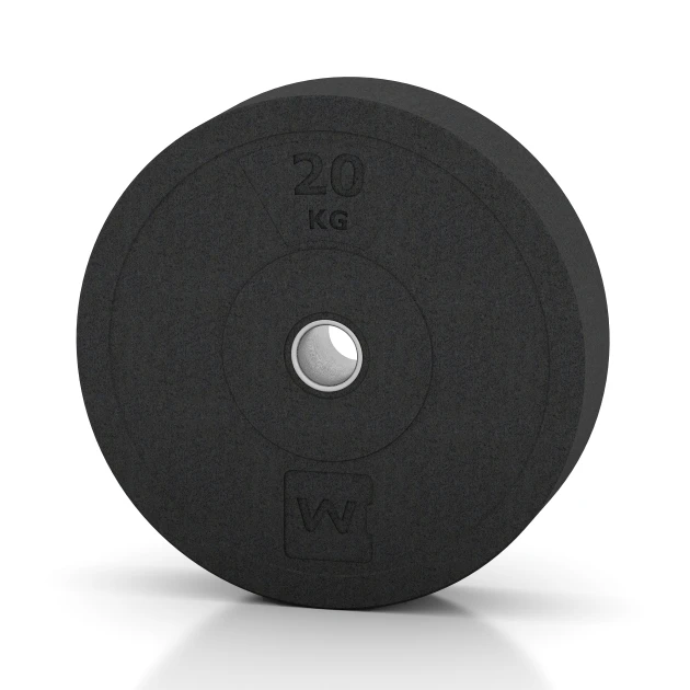 Bumper Plate von WARCO im Farbdesign Antracyt mit den Abmessungen 20 kg | ø 45,4 x 11,38 cm. Produktfoto von Artikel 6087 in der Aufsicht von schräg vorne.