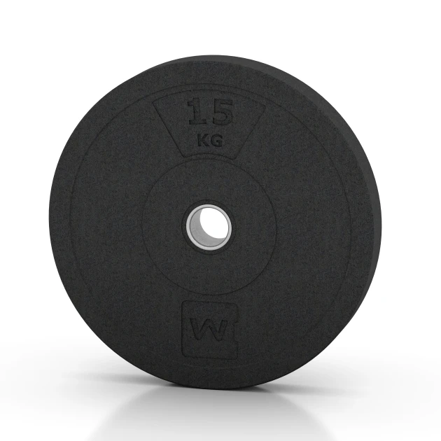 Bumper Plate Slim von WARCO im Farbdesign Antracyt mit den Abmessungen 15 kg | ø 45,4 x 5,85 cm. Produktfoto von Artikel 6088 in der Aufsicht von schräg vorne.