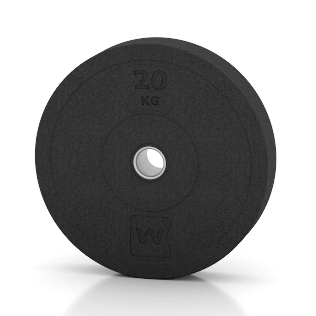 Bumper Plate Slim von WARCO im Farbdesign Antracyt mit den Abmessungen 20 kg | ø 45,4 x 8,61 cm. Produktfoto von Artikel 6089 in der Aufsicht von schräg vorne.