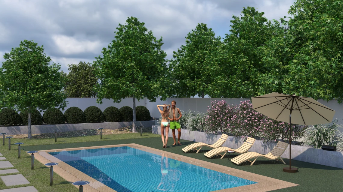 Beispielhafte Verlegung für den Artikel 5228 von WARCO - Płytka na obrzeża basenu bezfugowa, Farbton Trawnik angielski in der Abmessung 30,6 x 30,6 x 3 cm | 0,094 m².