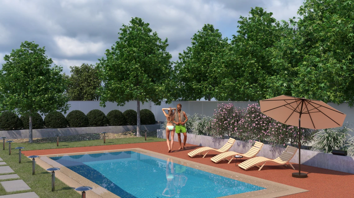 Beispielhafte Verlegung für den Artikel 5230 von WARCO - Płytka na obrzeża basenu bezfugowa, Farbton Etna in der Abmessung 30,6 x 30,6 x 3 cm | 0,094 m².