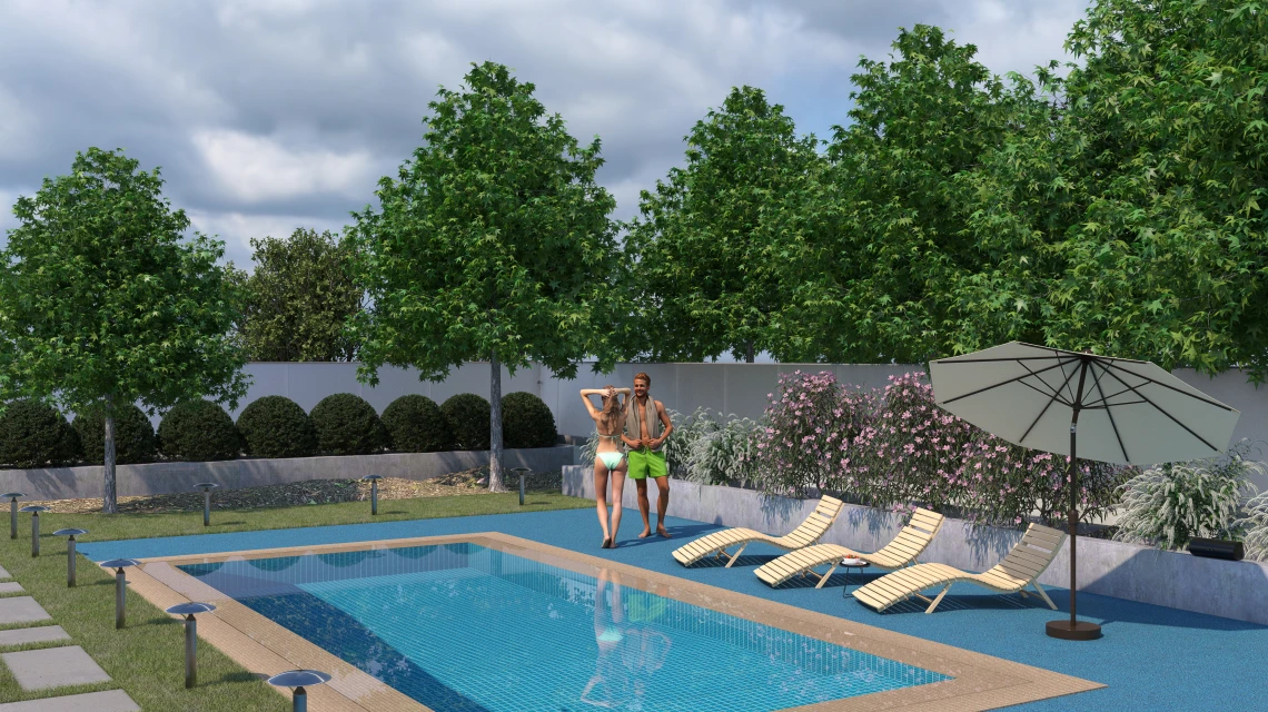 Beispielhafte Verlegung für den Artikel 5419 von WARCO - Płytka na obrzeża basenu bezfugowa, Farbton Atlantyk in der Abmessung 30,6 x 30,6 x 3 cm | 0,094 m².