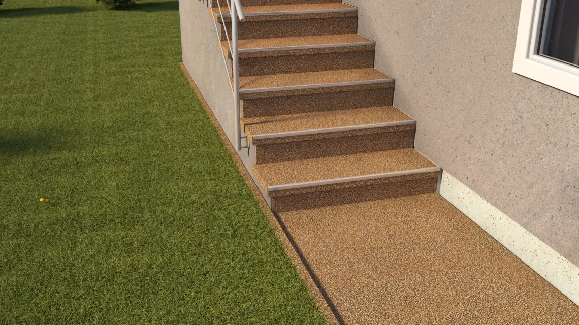 Beispielhafte Verlegung für den Artikel 5435 von WARCO - Płytka schodowa, Farbton Maroko in der Abmessung 306 x 306 x 20 mm.