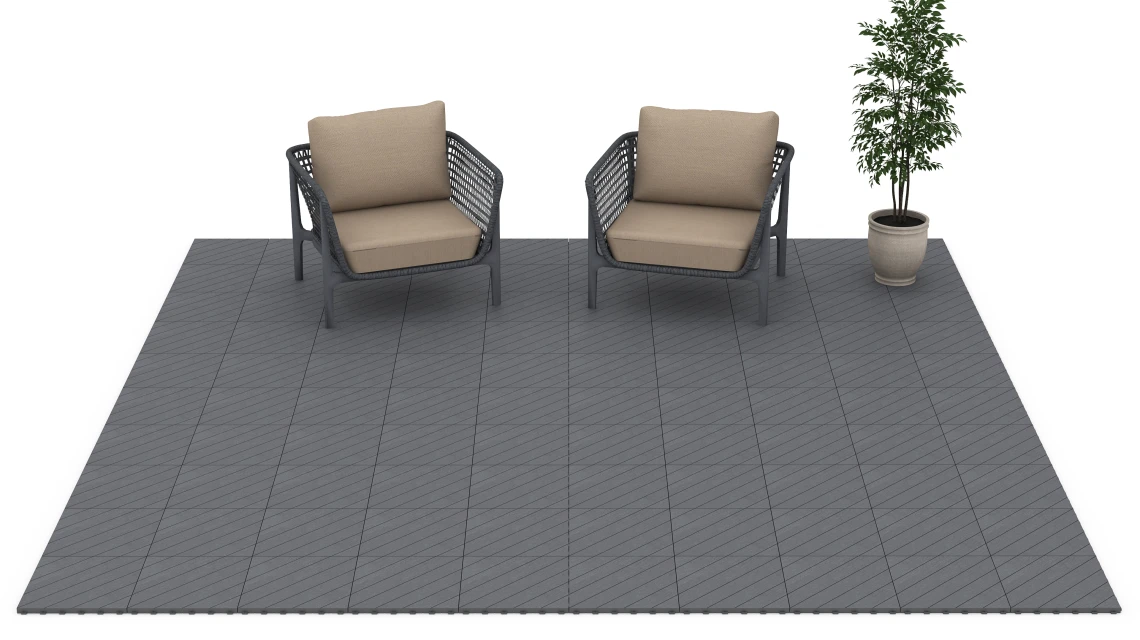 Beispielhafte Verlegung für den Artikel 6326 von WARCO - Jodełka – Płytki tarasowe, Farbton Srebrnoszary in der Abmessung 38,5 x 38,5 x 2 cm.