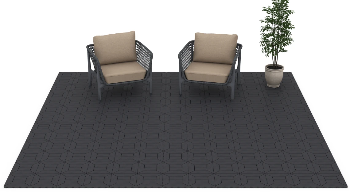 Beispielhafte Verlegung für den Artikel 6346 von WARCO - Wzór kasetonowy – Płytki tarasowe, Farbton Łupek in der Abmessung 30 x 30 x 2 cm.