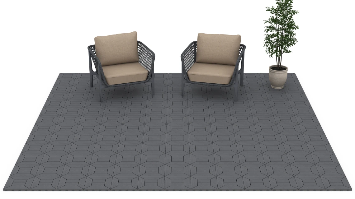 Beispielhafte Verlegung für den Artikel 6348 von WARCO - Wzór kasetonowy – Płytki tarasowe, Farbton Srebrnoszary in der Abmessung 30 x 30 x 2 cm.