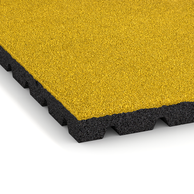 Detailaufnahme der Randausprägung von WARCO-Produkt 0770, Płyta gumowa amortyzująca, Format 1000 x 1000 x 40 mm, Farbe Żółty cytrynowy.