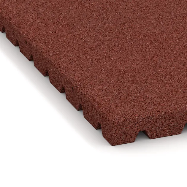 Detailaufnahme der Randausprägung von WARCO-Produkt 5665, Płyta gumowa na plac zabaw 4 cm - EN 1177 ≤ 110 cm, Format 1000 x 1000 x 40 mm, Farbe Czerwony ceglasty.