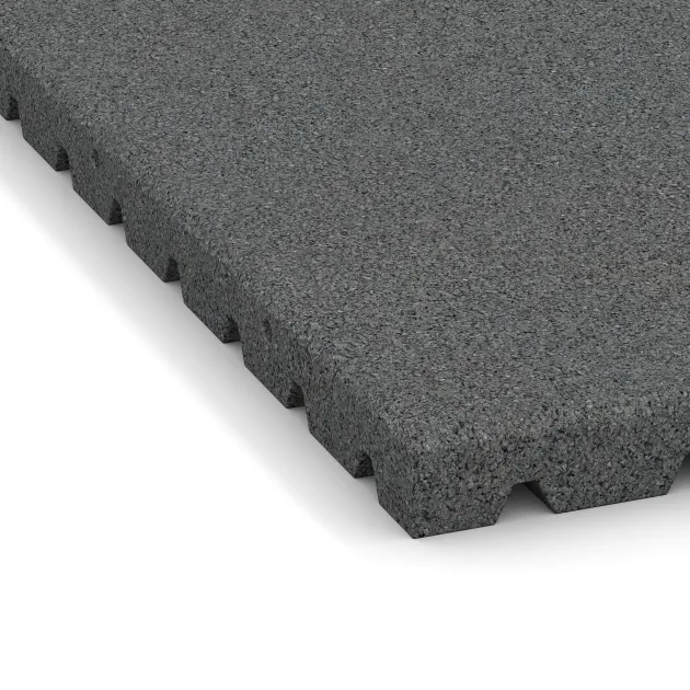 Detailaufnahme der Randausprägung von WARCO-Produkt 5663, Płyta gumowa na plac zabaw 4 cm - EN 1177 ≤ 110 cm, Format 1000 x 1000 x 40 mm, Farbe Szary łupkowy.