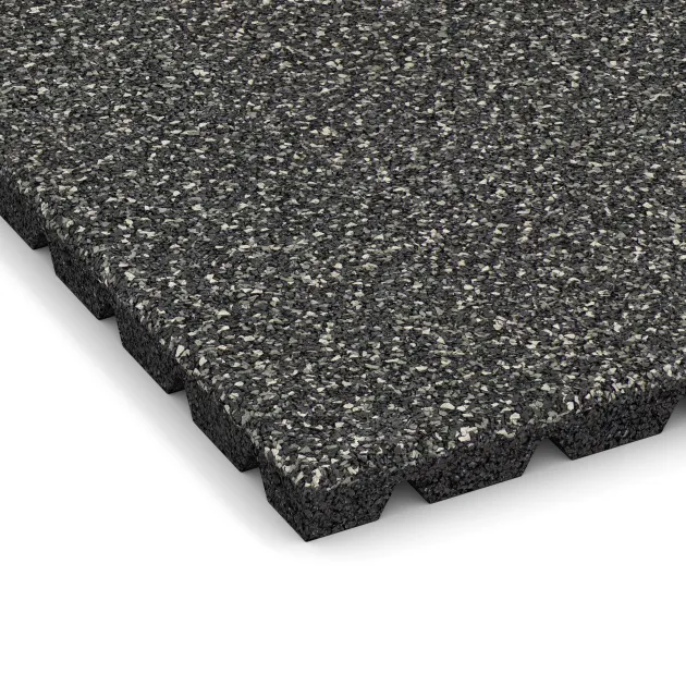 Detailaufnahme der Randausprägung von WARCO-Produkt 5331, Płyta gumowa na plac zabaw, Format 500 x 500 x 30 mm, Farbe Ciemny granit.