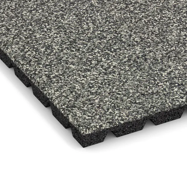 Detailaufnahme der Randausprägung von WARCO-Produkt 5328, Płyta gumowa na plac zabaw, Format 500 x 500 x 30 mm, Farbe Klasyczny granit.