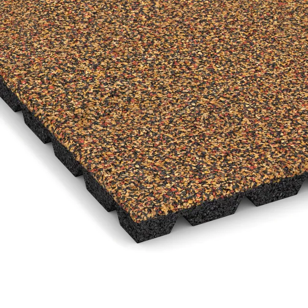 Detailaufnahme der Randausprägung von WARCO-Produkt 5322, Płyta gumowa na plac zabaw, Format 500 x 500 x 30 mm, Farbe Terakota.