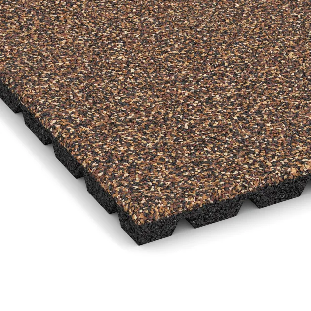 Detailaufnahme der Randausprägung von WARCO-Produkt 5332, Płyta gumowa na plac zabaw, Format 500 x 500 x 30 mm, Farbe Caffè latte.