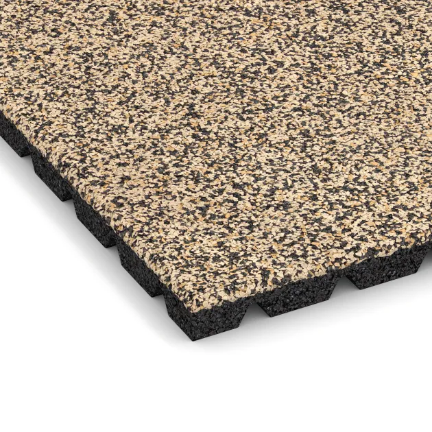 Detailaufnahme der Randausprägung von WARCO-Produkt 5321, Płyta gumowa na plac zabaw, Format 500 x 500 x 30 mm, Farbe Trawertyn.