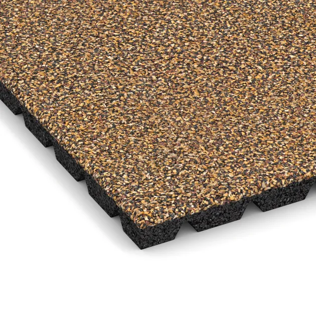 Detailaufnahme der Randausprägung von WARCO-Produkt 5324, Płyta gumowa na plac zabaw, Format 500 x 500 x 30 mm, Farbe Maroko.