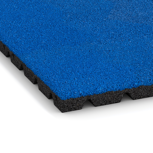 Detailaufnahme der Randausprägung von WARCO-Produkt 0539, Płyta gumowa na plac zabaw, Format 500 x 500 x 30 mm, Farbe Niebieski Chagall.