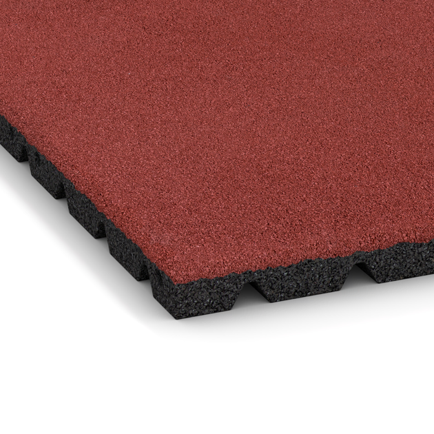 Detailaufnahme der Randausprägung von WARCO-Produkt 0540, Płyta gumowa na plac zabaw, Format 500 x 500 x 30 mm, Farbe Koralowy.