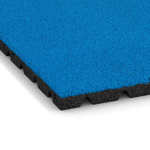 Detailaufnahme der Randausprägung von WARCO-Produkt 0541, Płyta gumowa na plac zabaw, Format 500 x 500 x 30 mm, Farbe Błękitny lazurowy.