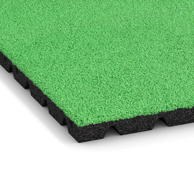 Detailaufnahme der Randausprägung von WARCO-Produkt 0545, Płyta gumowa na plac zabaw, Format 500 x 500 x 30 mm, Farbe Majowa zieleń.