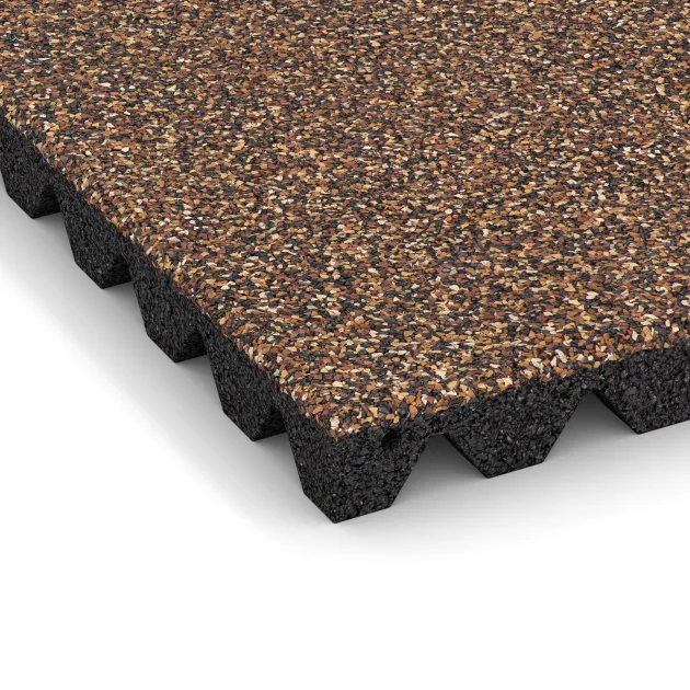 Detailaufnahme der Randausprägung von WARCO-Produkt 0645, Płyta gumowa na plac zabaw, Format 500 x 500 x 45 mm, Farbe Caffè latte.