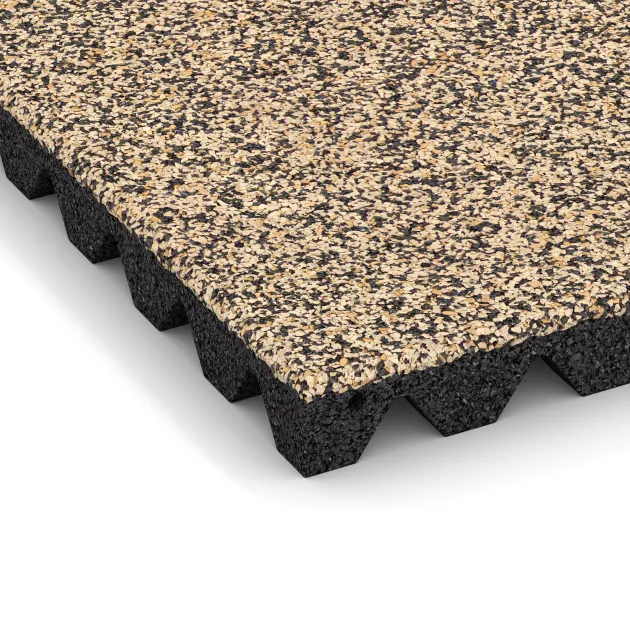 Detailaufnahme der Randausprägung von WARCO-Produkt 0648, Płyta gumowa na plac zabaw, Format 500 x 500 x 45 mm, Farbe Trawertyn.