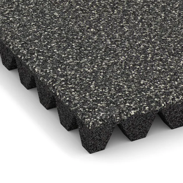 Detailaufnahme der Randausprägung von WARCO-Produkt 5359, Płyta gumowa na plac zabaw, Format 500 x 500 x 50 mm, Farbe Ciemny granit.